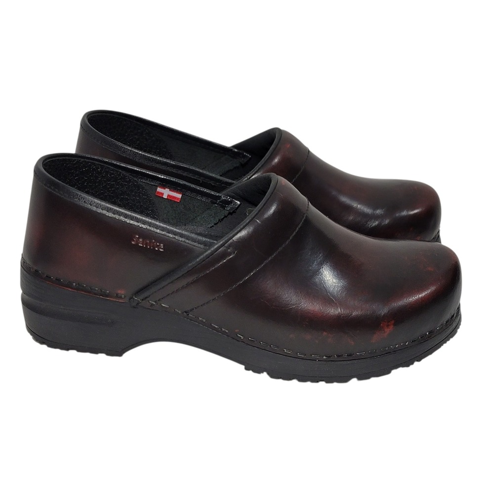 Sanita Professional Clogs Women 41 Bordeaux Leather Slip On Danish Comfort Shoes